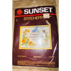 Vintage Sunset Stitchery Life Is Fragile Donna Kooler Crewel Kit 1978 Bee Floral